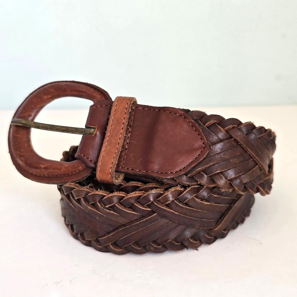 Vintage Braided Genuine Leather Belt Women's 36 Brown Soft Suede Reverse Western